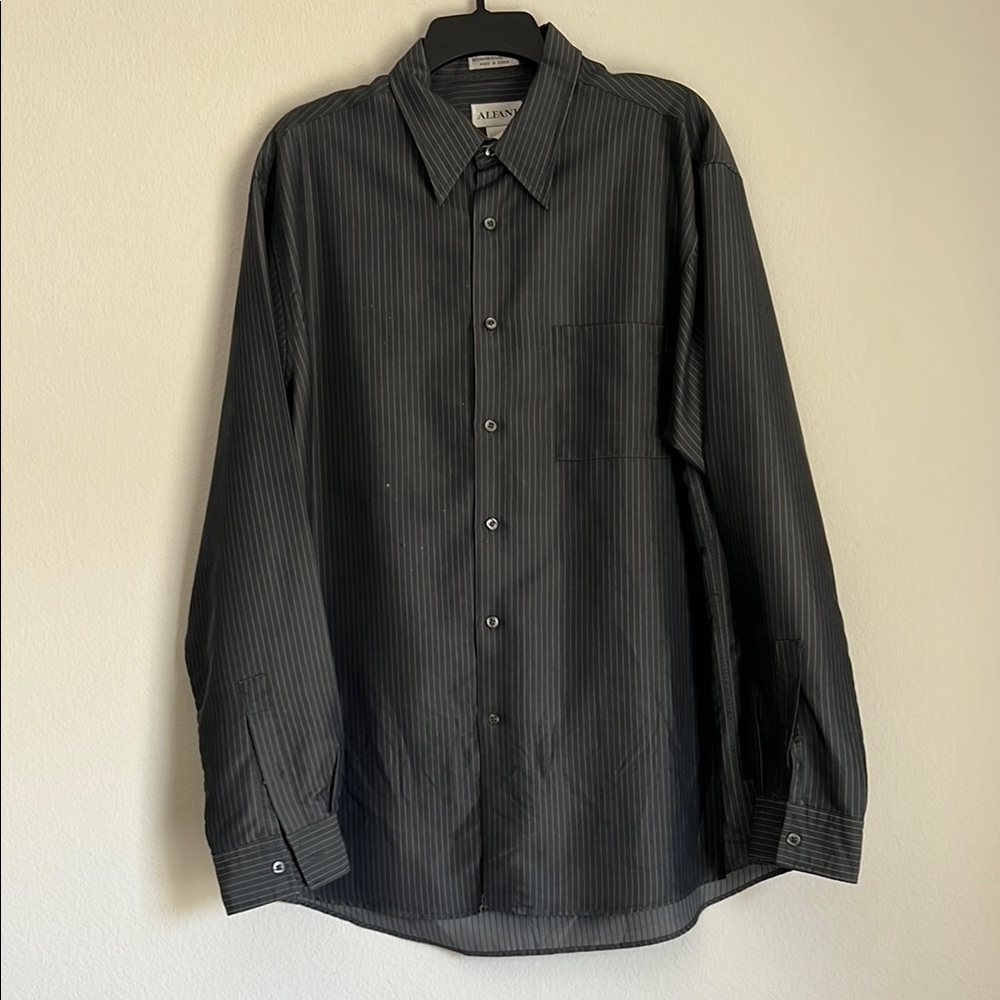 Dark Grey Striped Button-Up Shirt